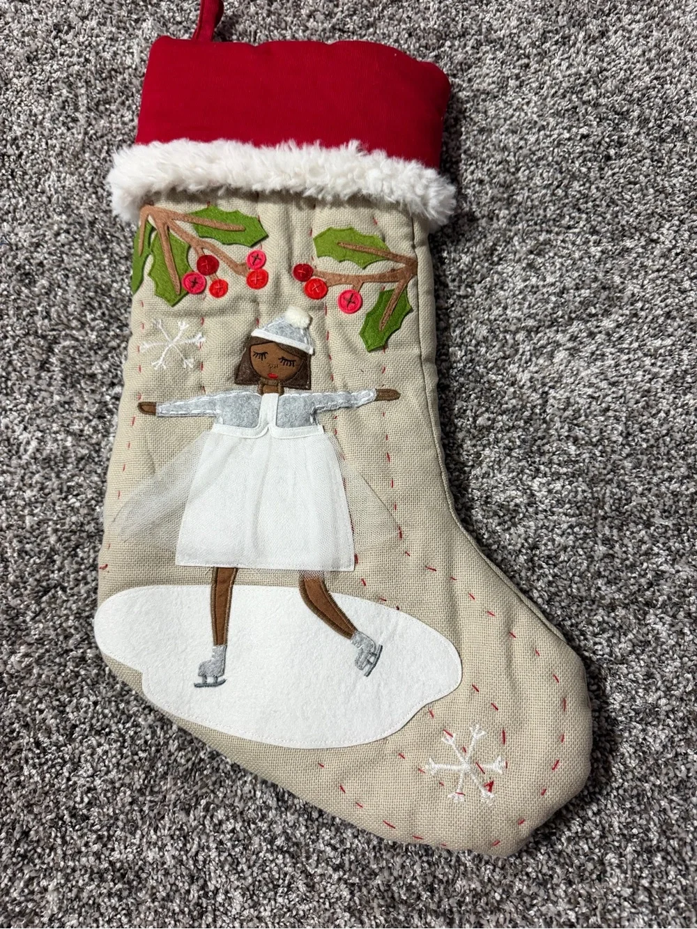 Pottery Barn Holiday Ice Skater Christmas Stocking - Red Cuff